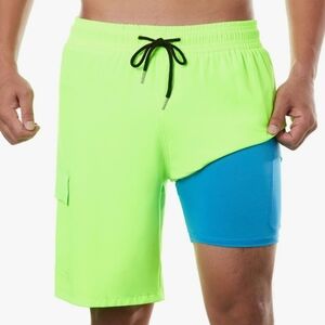 Vibrant Lime and Blue Men's Swim Hybrids